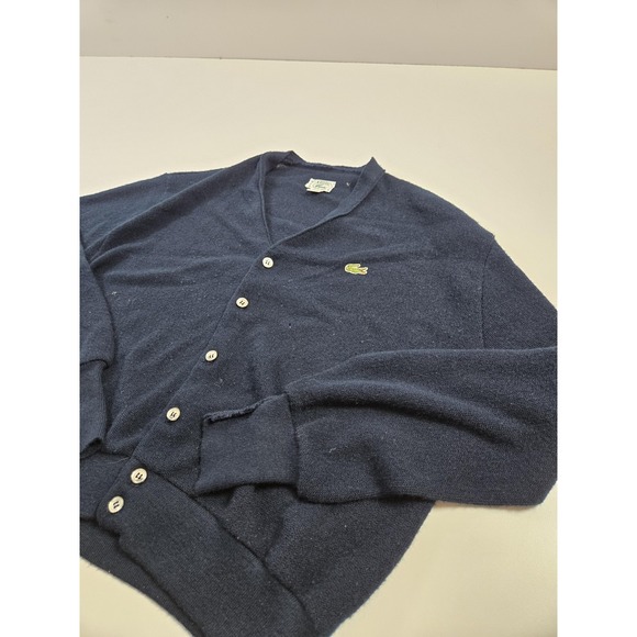 Vintage Izod Lacoste Sweater Mens Large Navy Blue Cardigan Orlon Acrylic 80s - Picture 2 of 10